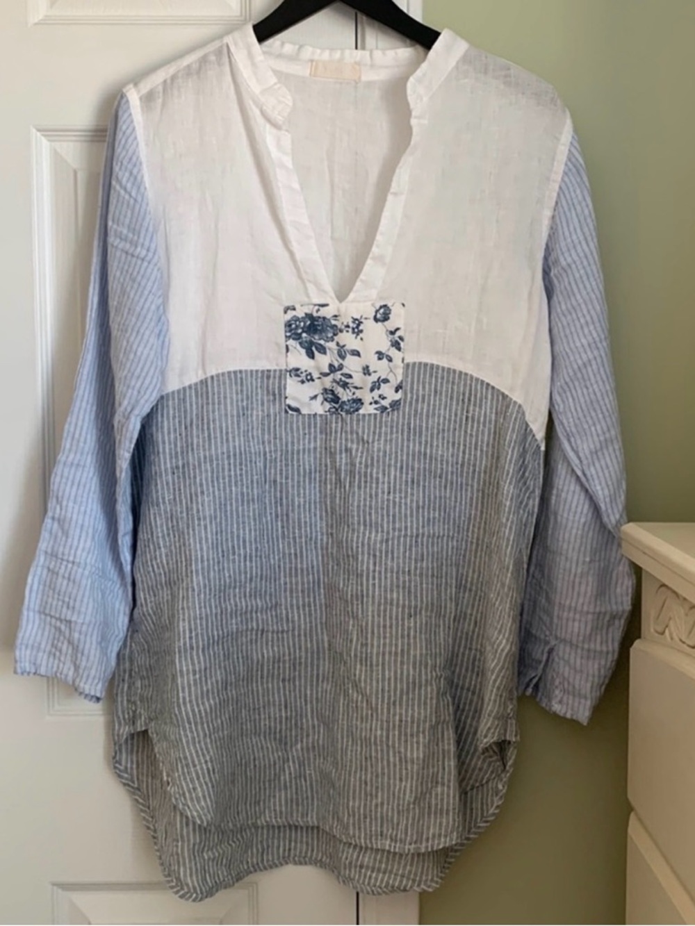 CP Shades White and Blue Striped Linen Tunic